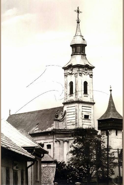 A katolikus és a református templom az 1940-50-es években